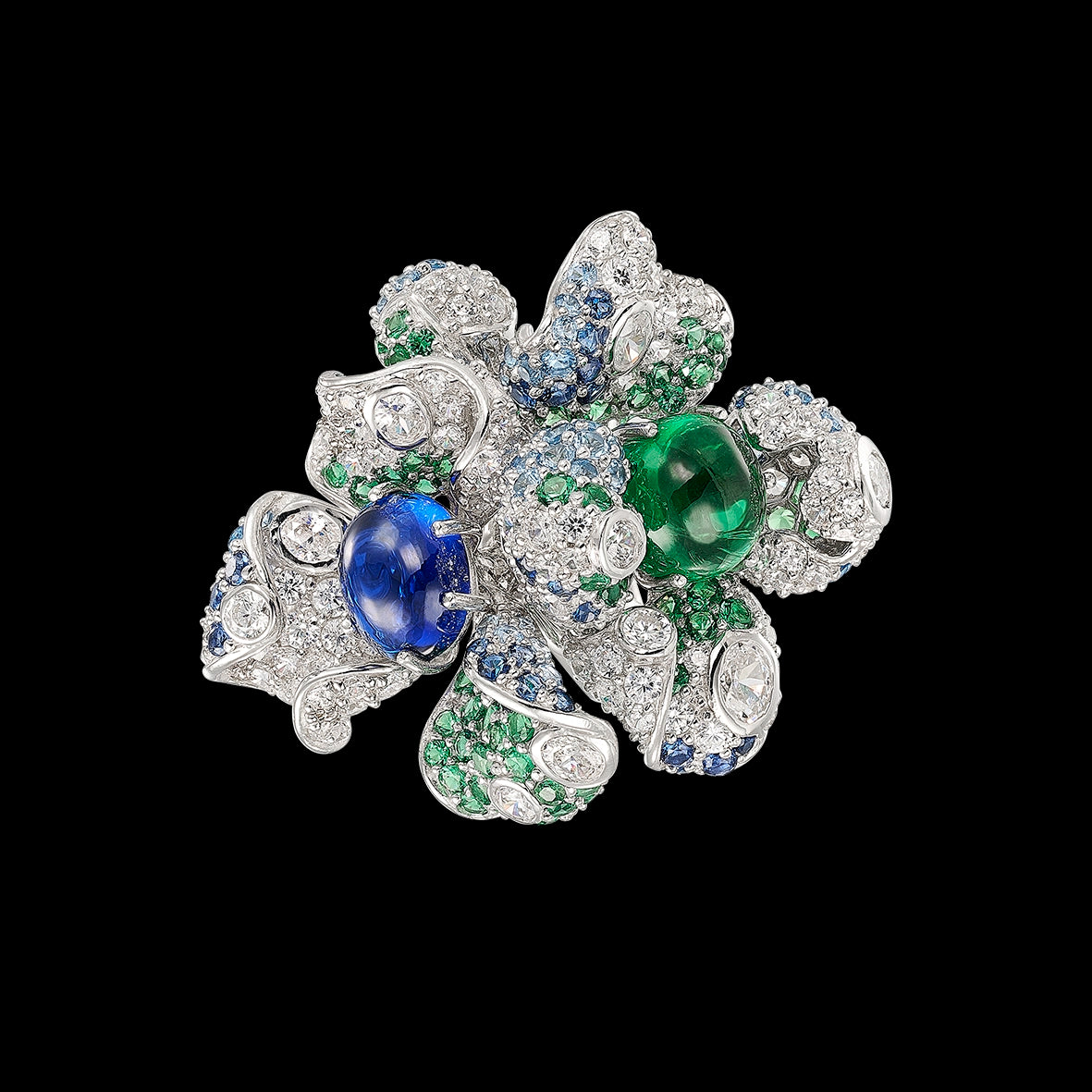 Emerald Sapphire Blossom Ring
